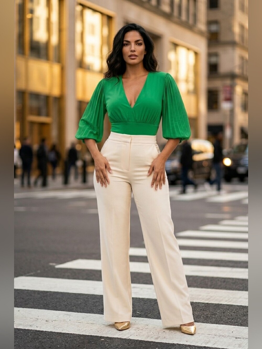 Express Emerald Green  V-Neck Bodysuit, Size Large. NWT